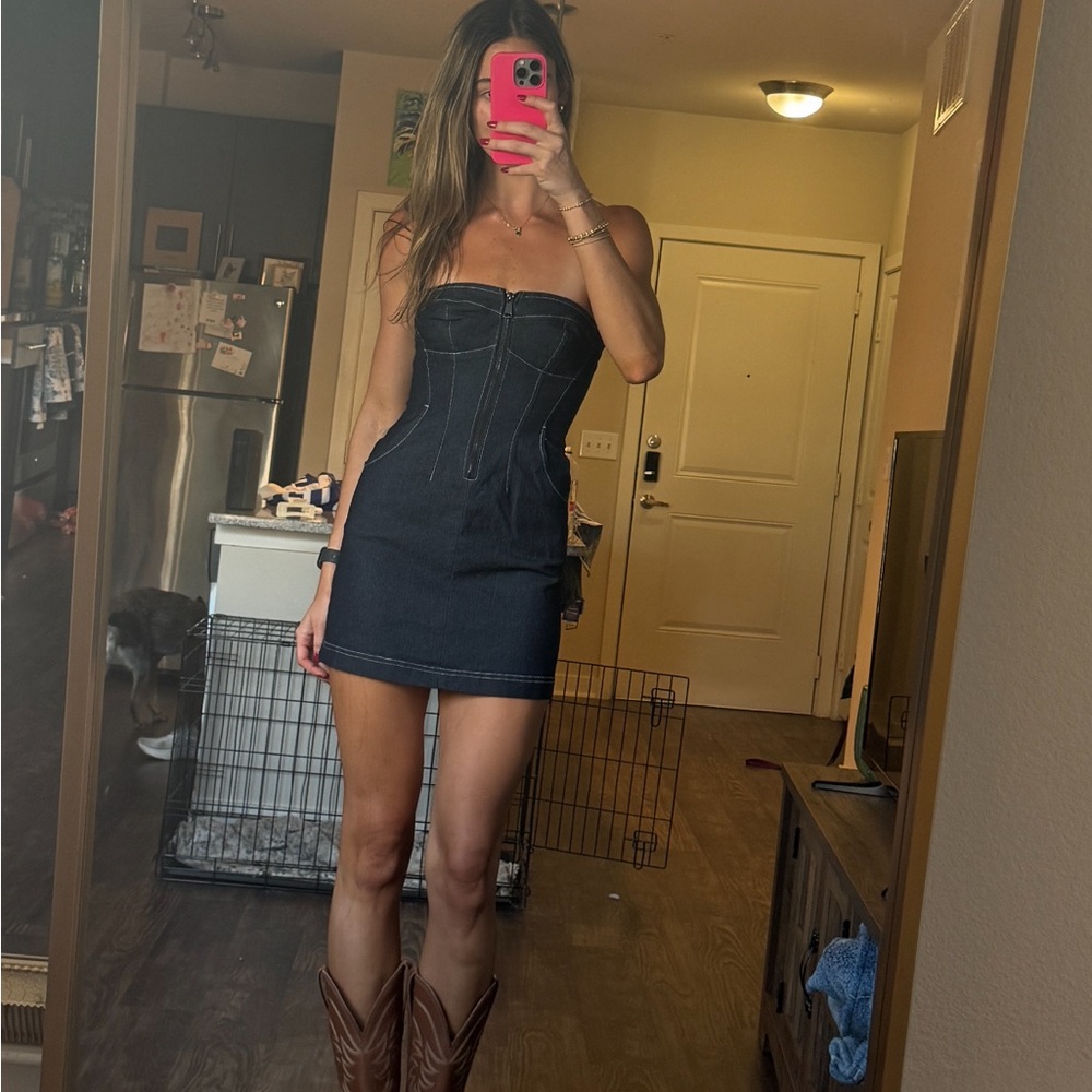 Silence + Noise Strapless Black Dress